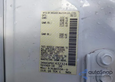 2014 Nissan Maxima 3.5 S from USA, damaged, VIN 1N4AA5AP6EC432324